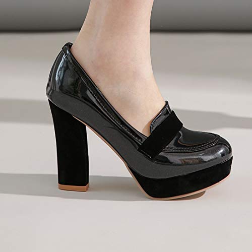 AIMODOR Womens Penny Loafers Patent Platform Chunky High Heel Pumps3