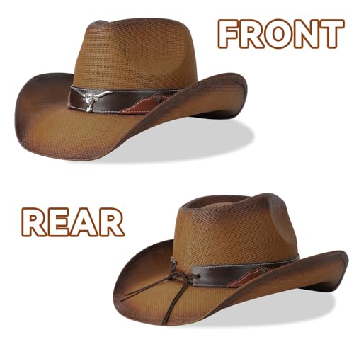 Image of WQWOVRVO Cowboy Hat,Cowgirl Hat,Western Cowboy Hats for Women /Mens /Straw Wide with Shapeable Brim Cowboy Hat for Womens