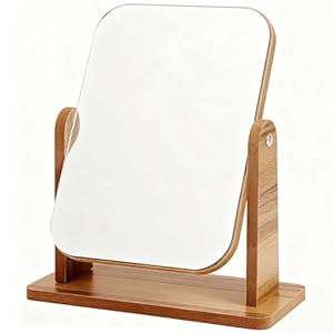 Fiwooze Stehend Holz Tischspiegel, Stehend Holz Makeup Spiegel, Standspiegel Klein für Schminktisch Schreibtisch, Schlafzimmer, 24 x 19cm
