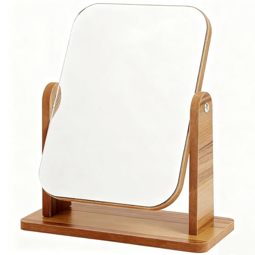 Fiwooze Stehend Holz Tischspiegel, Stehend Holz Makeup Spiegel, Standspiegel Klein für Schminktisch Schreibtisch, Schlafzimmer, 24 x 19cm