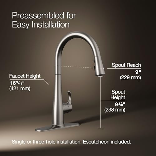Image of KOHLER Simplice Response Touchless Pull Down Kitchen Faucet in Stainless Steel, K-22036-VS