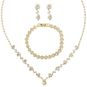 Bridal Wedding Jewelry Set Rhinestone Include Necklace Earrings Bracelet Brides Bridesmaid Prom Costume for Women