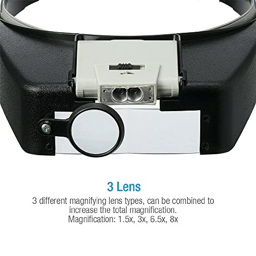 Head Magnifier Jewelers With Led Light Illuminated Helmet Magnifying 1.5X 3X 8.5X 10X Tools For Watch Repair, Precision Work Reading (Black) #TOP4