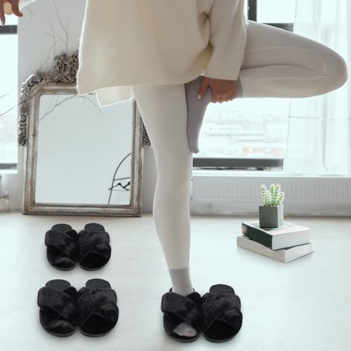 Chuarry 4 Pairs Women's Fuzzy Fluffy Slippers Cross Band Slippers Cozy Bridesmaid Shoes Open Toe Indoor and Outdoor2