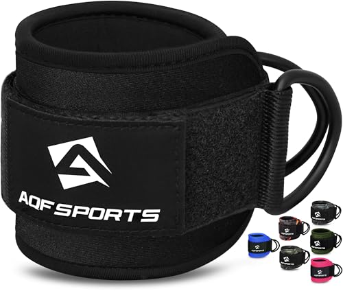 AQF Ankle Straps for Cable Machines Attachment - Neoprene Padded Gym Wrist Cuff Legs Extensions Curls Kickbacks Weightlifting Hip Abductor Abs Glute Workout (Black 2.0 Single)