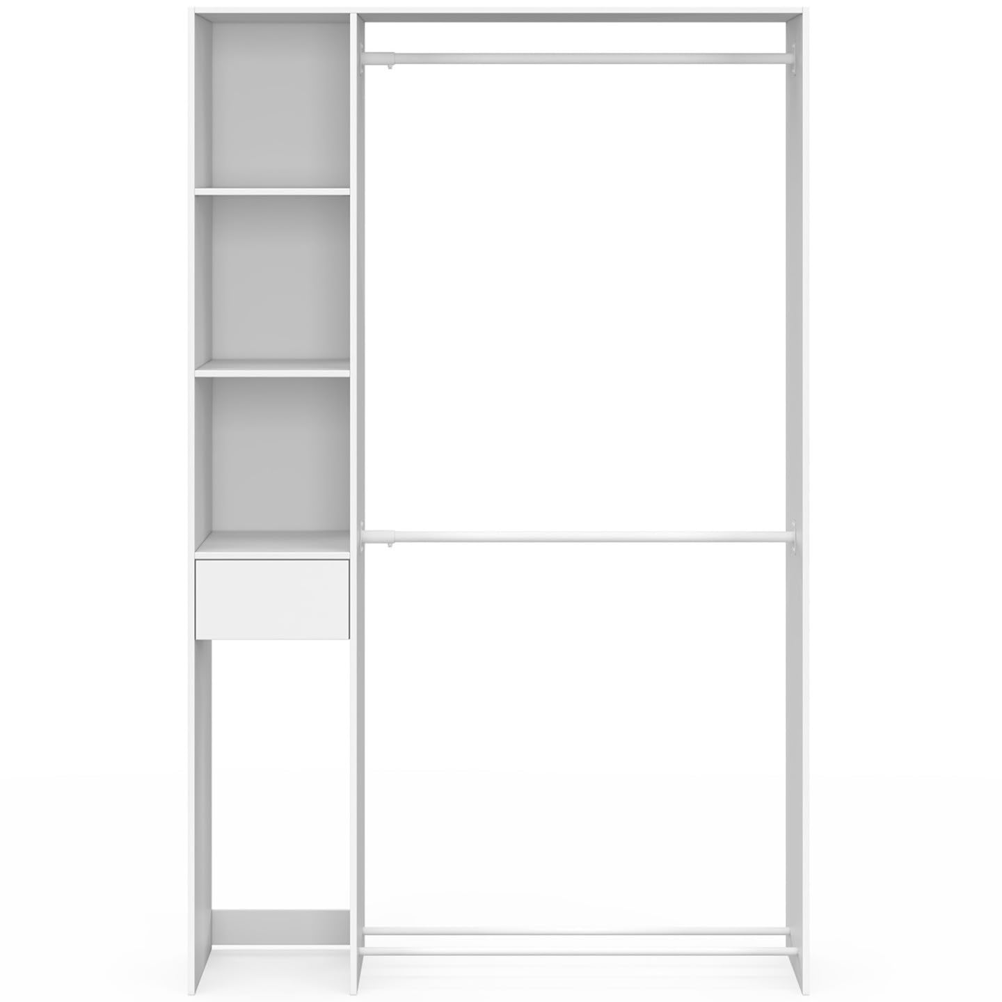 IDMarket - Armario doble L. 110 cm MIRTY con estantes + cajón + zapatero, color blanco
