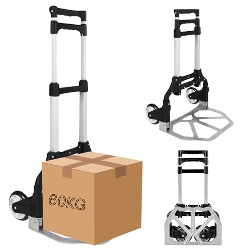 Trendi Heavy Duty Folding Hand Truck - Aluminum Trolley with 60KG Capacity Multi-Purpose Sack Barrow Foldable Shopping Trolley for Camping Garden Pallet & Transport on Wheels