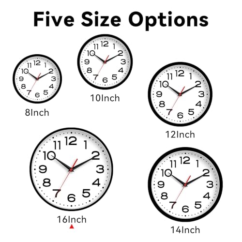 Image of Roymnie 16 Inch Wall Clock, Battery Operated Silent Non Ticking Black | analog wall clock; bold numerals for easy reading; silent non-ticking; 1 AA battery (not included); for classroom