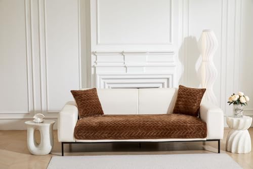 Image of HOMETHREADS Innovative Premium Velvet Sofa Cover Mat with PVC Backing for Non-Slip Comfort (Braid Brown, 3 Seater | 70x180cm)