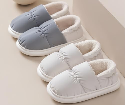 Platform Slippers for Women Winter Warm Cozy Fuzzy Bedroom Shoes Waterproof Puffy Down Slide Outdoor Easy to Clean2