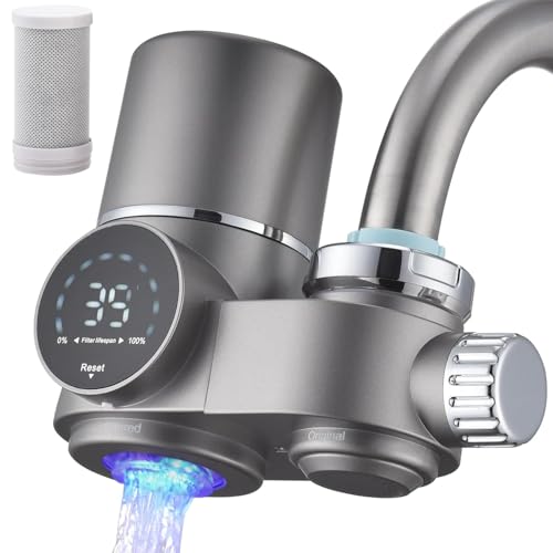 HOMELODY Wasserfilter Wasserhahn, Wasserfilter Trinkwasser mit LED Anzeige, entfernt Chlor, Schwermetalle und schlechten Geschmack, Wasserhahn Filter mit Blaulicht für Küche(Inkl. Filter*1)