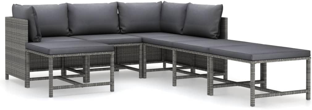 vidaXL Patio Lounge Set 9 Piece, Sectional Sofa for Outdoor, Patio Furniture with Cushions, Corner Sofa, Farmhouse Modern Style, Poly Rattan Black