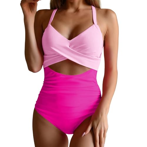 Bañador Negro Mujer Vientre Plano Trajes de Baño Women's Swimsuits Tummy Cutout High Waisted Bathing Suit Wrap Tie Back 1 Piece ñador Mujer 2026 Bikini Reductor Barriga (Pink M)