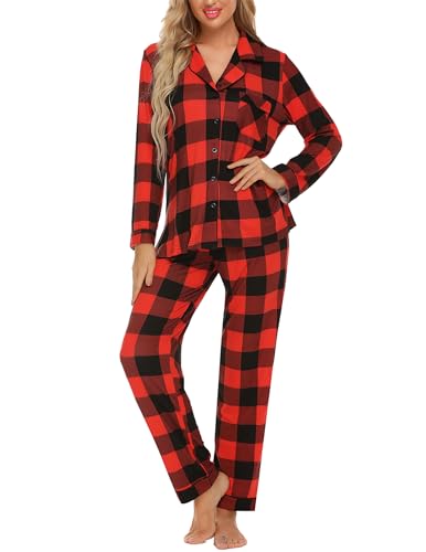 Image of Pjmlifecoco Pajamas Set Long Sleeve Womens Button Down Sleepwear Two Piece Nightwear Soft Pj Lounge Sets S-XXL