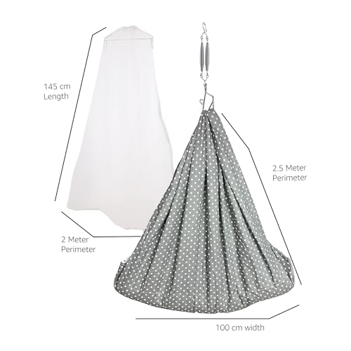 Image of beetot Baby Cradle Set Swing /Jhula (Thottil Cloth, Palna, Dolna) | Hanging Cradle with Removable Bed, Mosquito Net, Spring, Triangle Hanger | Up to 15 kg | 0-2 Years | PRE-Print MELANCHI DOT-15983