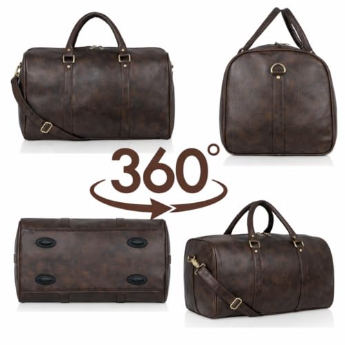 Image of Premium Leather Duffle Bag for Men & Women | Travel & Gym Weekender Bag with Adjustable Shoulder Strap | Stylish Overnight & Cabin Bag - Brown (Brown)