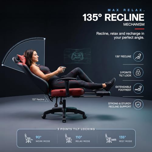 Image of DROGO Alpha-X Ergonomic Gaming Chair with Footrest | Premium PU Leather with 135 Recline | 2D Padded Armrests | Computer Chair for Study |Office Chairs for Work from Home With Neck Support(Black&Red)
