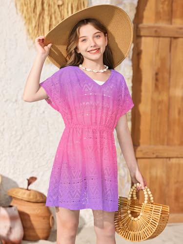 Image of BesserBay Girls Summer Crochet Bat Sleeve Swim Cover Up Kids Fashion Hollow Out Beach Dress 5-14 Years
