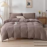 DONEUS Jersey Knit Duvet Cover Set, 100% Cotton Duvet Cover King Size Comforter Cover Solid Coffee C