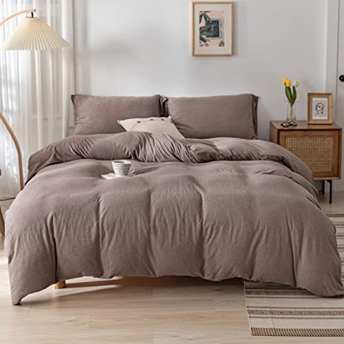 Doneus Jersey Knit Duvet Cover Set, 100% Cotton Duvet Cover King Size Comforter Cover Solid Coffee Color Bedding Set 3 Pieces With Zipper Closure, 1 Duvet Cover 104X90 Inches And 2 Pillow Shams #TOP13