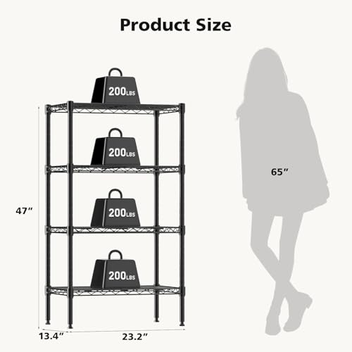 DUMOS 4-Tier Metal Wire Storage Shelves, Adjustable Standing Storage Rack Shelf, Heavy Duty Steel Shelving Unit Organizers for Kitchen Bathroom Pantry Garage, 23.3" Wx13.4 Dx47 H, Black - Image 4