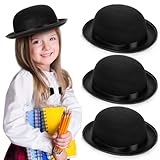 Eorbow 3 Pack Bowler Hat, 22" C Non-Adjustable Black Derby Hat, Felt Bolivian Costume Hat Accessories, Victorian Dress Up Hat for Big Kids, Teens & Women with Small Heads