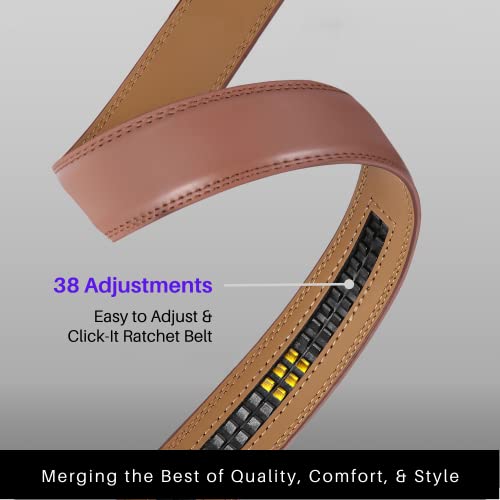 Image of Marino Avenue Ratchet Belt for Men. Adjustable Leather Dress Belt with 38 Easy to Click Into Place Ratchet Closures.