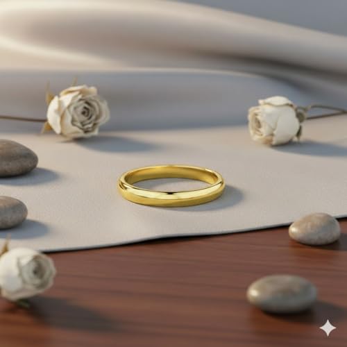 Image of Classic Gold Plated Plain Wedding Band Ring for Men and Women, Minimalist Smooth Design