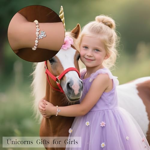 C-leen Unicorn Unicorn Bracelet Gifts for Girls Kids - Pink Pearl and Rhinestone Balls Heart Initial Unicorn Bracelets Adjustable Jewelry CZ Unicorn Bracelet Birthday Gifts for Teens3