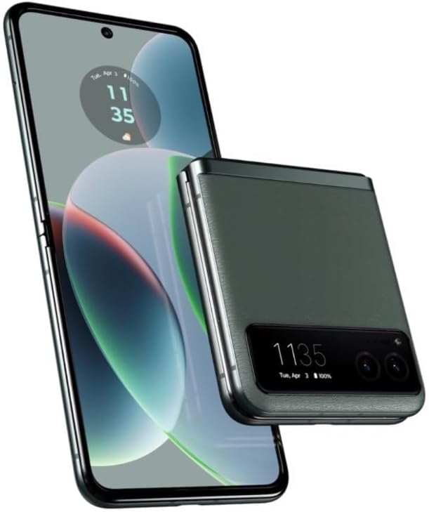 Motorola Razr 40 smartphone unfolded, showing the side profile with buttons and SIM tray.