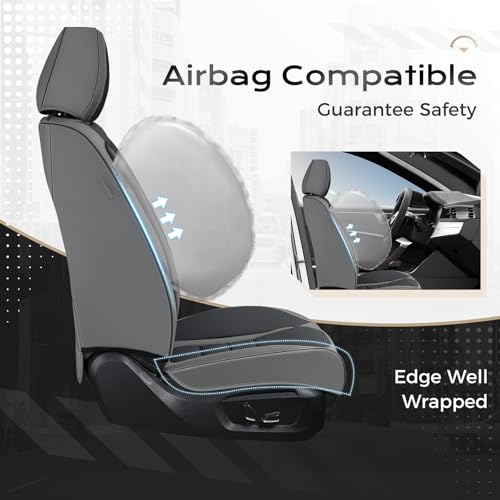 Image of Coverado Car Seat Covers Full Set, Nappa Leather Seat Covers for Cars, Car Seat Protector Car Seat Cushion, Front and Back Seat Protectors Cushions Universal Fit for Most Cars Vehicles(Gray&Black)