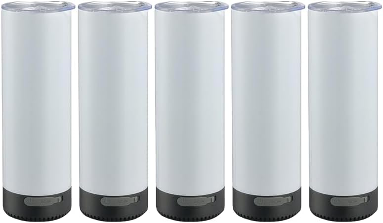 HAYINS 5Pack 20 oz Buletooth Sublimation Printed Speaker Tumbler Straight Skinny Double Wall With Lid (Black 5pcs)