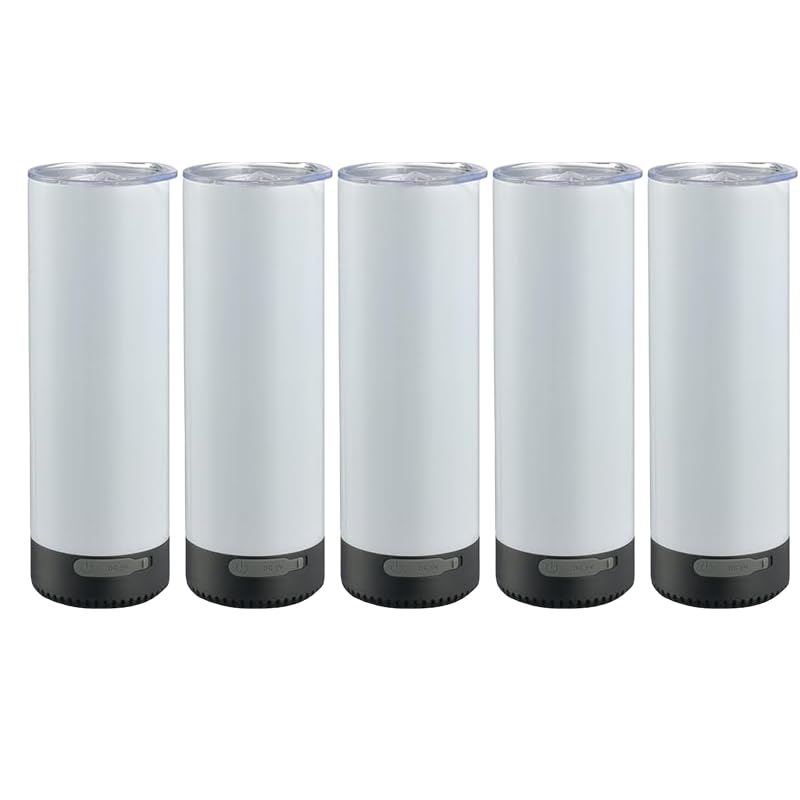 HAYINS 5Pack 20 oz Buletooth Sublimation Printed Speaker Tumbler Straight Skinny Double Wall With Lid Black 5pcs