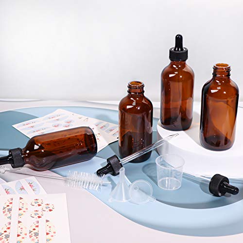 HWASHIN 12 Pack 4oz Amber Glass Bottles with Glass Eye Droppers for Essential Oils, Perfumes & Lab Chemicals (1 Brush, 2 Funnels, 2 Extra Droppers, 24 Pieces Labels & 30ml Measuring Cup Included) by HWASHIN - Image 7