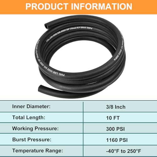 Image of 1 /2 Inch ID Fuel Line Hose - 10FT Marine Grade Fuel Line with 4PCS Hose Clamps,300PSI High-Pressure Fuel Line for Automotive Fuel Systems Engines (1 /2 inch ID)