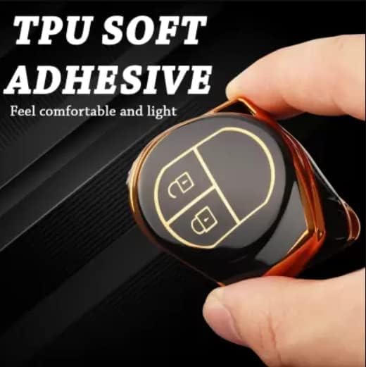Image of Premium Metal Car Key Cover for 2 Button Smart Key Remote | Luxury Zinc Alloy Key Case with Protective Shell | Scratch Resistant Key Fob Protector | Black & Gold