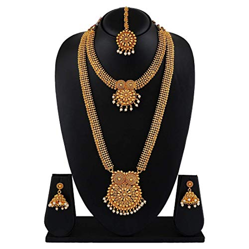 Aheli Traditional Ethnic Wedding Wear Bridal Choker Long Necklace With Jhumka Earrings Jewelry Set Gift for Women4