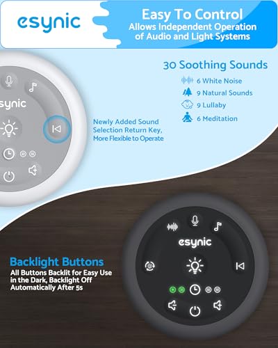 Image of eSynic White Noise Machine Portable Sound Machine for Baby Sleep with 30 Types of Relaxing Sounds Adjustable Night Light Timer Built-in Battery Large Capacity