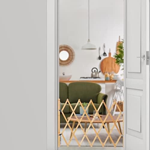 Relaxdays Hundeabsperrgitter, ausziehbar bis 96 cm, 48,5-60 cm hoch, Bambus, Hunde Schutzgitter für Treppe & Tür, Natur