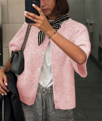 Image of Women Knitted Crop Cardigan Shirt Short Sleeve Button Down Ribbed Knit Crop Top Y2k Girls Outwear Top Tee Shirt
