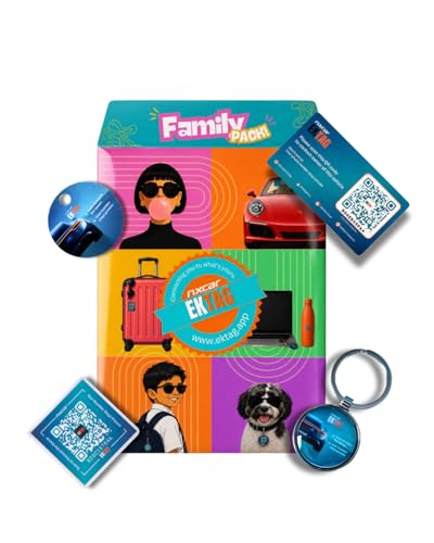 Image of Nxcar EkTag Smart QR Tag (15 Pc Family Pack) | QR Tags for Car, Bike, Phone, Bags, Pets and School Items. Lost Item Finder | 100% Phone Number Privacy | Pack of 15 Tags