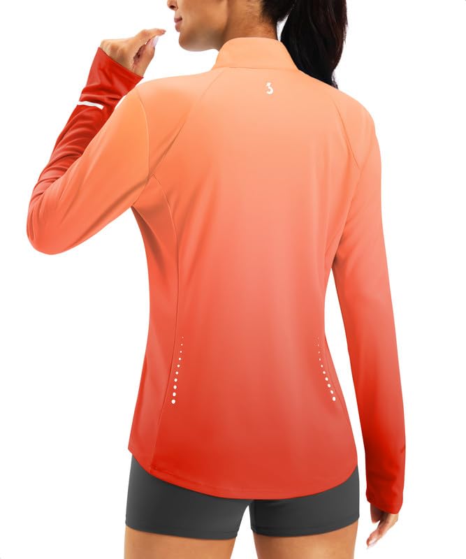 Bikewa Womens UPF 50+ Bike Shirts Lightweight Full Zip Long Sleeve Biking Jackets UV Sun Protection Quick Dry Cycling Jersey for Women(Gradient Orange Red XL)