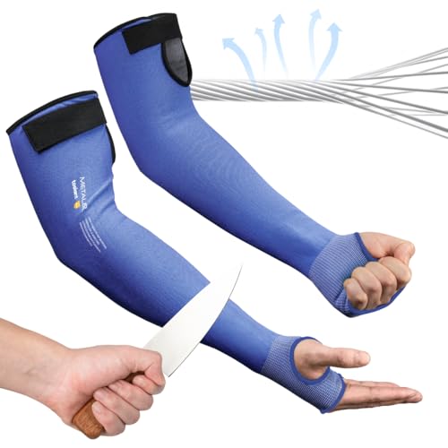 toolant Cut Resistant Farmers Sleeves with Thumb Hole, Arm Protectors for Thin Skin and Bruising, for Gardening, Welding, Kitchen, Arm Guards for Biting, Pet Grooming, Blue, 1 Pair