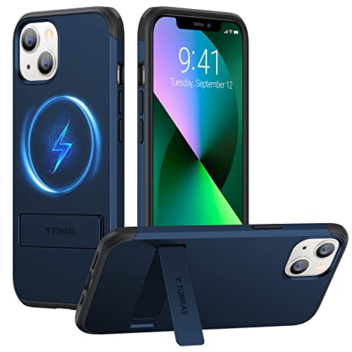 TORRAS Magnetic for iPhone 13 Case with Stand, [Compatible with MagSafe & Military-Grade Protection] [3 Stand Modes Kickstand] Protective Yet Slim Thin Phone Cases for iPhone 13 Cases, Navy Blue
