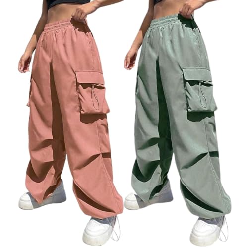 Image of GRECIILOOKS Women's Cargo Pants|Trousers |High Waist Cotton Trouser |Flared Parachute Pants with Side Pockets | Cargo Pant|Elegant for College & Events