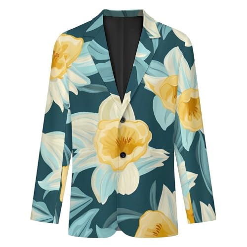 Daffodil Flowers Men's Fashion Slim Fit Casual Print Button Suit Jacket Notched Lapel Blazer4