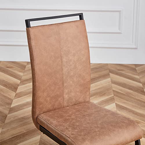 Image of Baysitone Modern Dining Chairs Set of 4, Side & Kitchen Chairs with Leathaire Padded Seat High Back, for Dining, Kitchen & Living Room - Brown