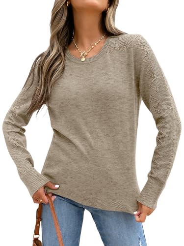 ANRABESS Womens Long Sleeve Sweaters Wool Blend Crew Neck Hollow Out Business Casual Work Tops 2025 Fall Outfits