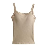 Essayer Avant D'Acheter Tenues éLéGante Couleur Unie Pour Femmes Avec Soutien-Gorge Rembourré De Poitrine One Tank Top Gilet Sans Manches Femme Haut Femme Grande Taille Debardeur Sexy