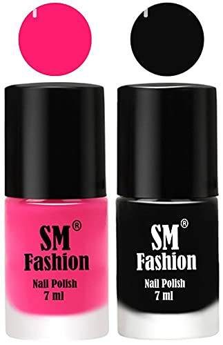 Image of Long Lasting Nail Polish | Nail Paint Combo 7 ml Each) - Set of 2 Deep Pink-Black